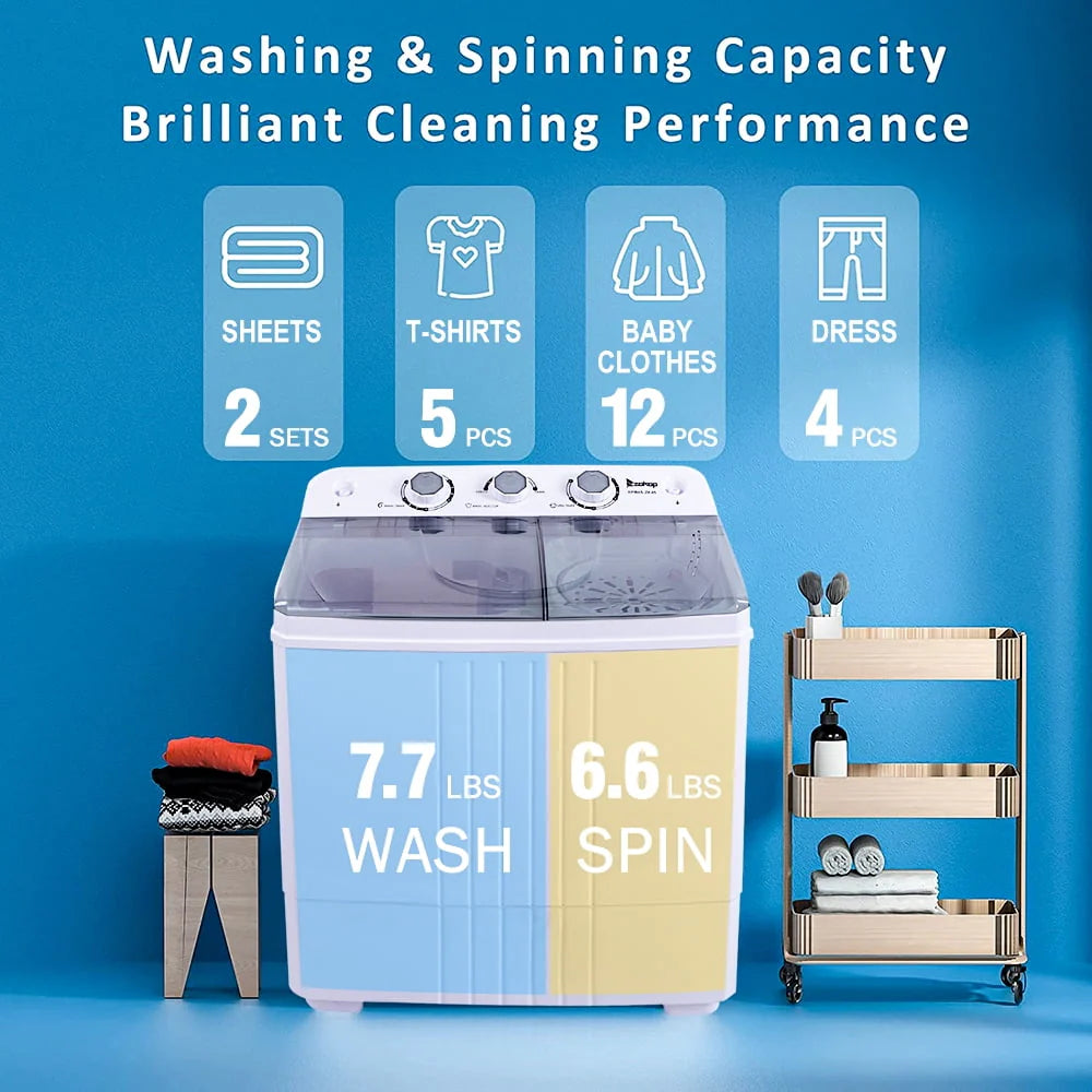 Portable Compact Semi Automatic Twin Tub Washing Machine 7.7lbs B528164