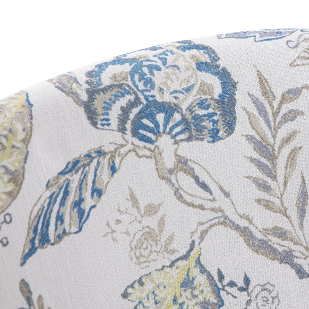 Blue Floral Pattern Fabric Wingback Accent Chair with Wooden Legs L997503
