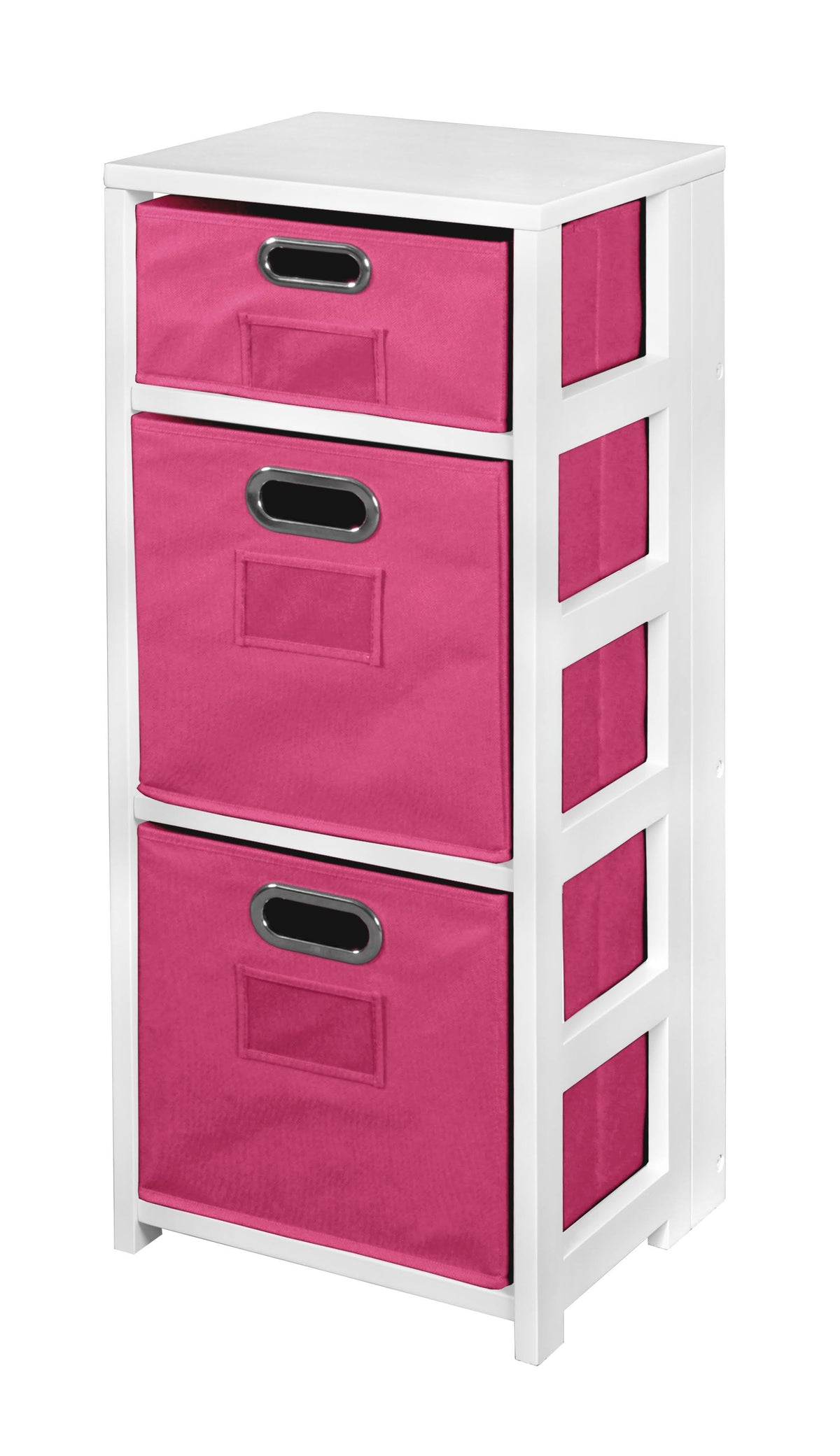 34 in. Square Folding Bookcase with Fabric Bins W87302