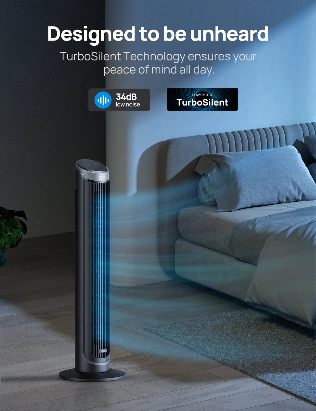 90° Oscillating Tower Fan with Remote, 4 Modes, 12H Timer, 40 Inch P8190