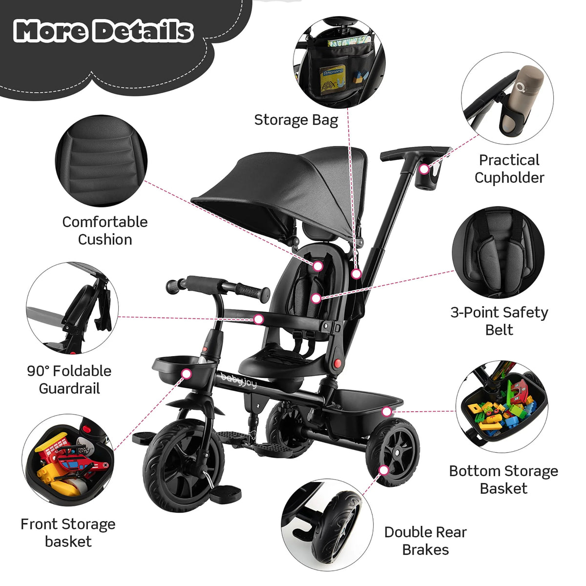 4-in-1 Toddler Tricycle with Adjustable Push Handle C466011