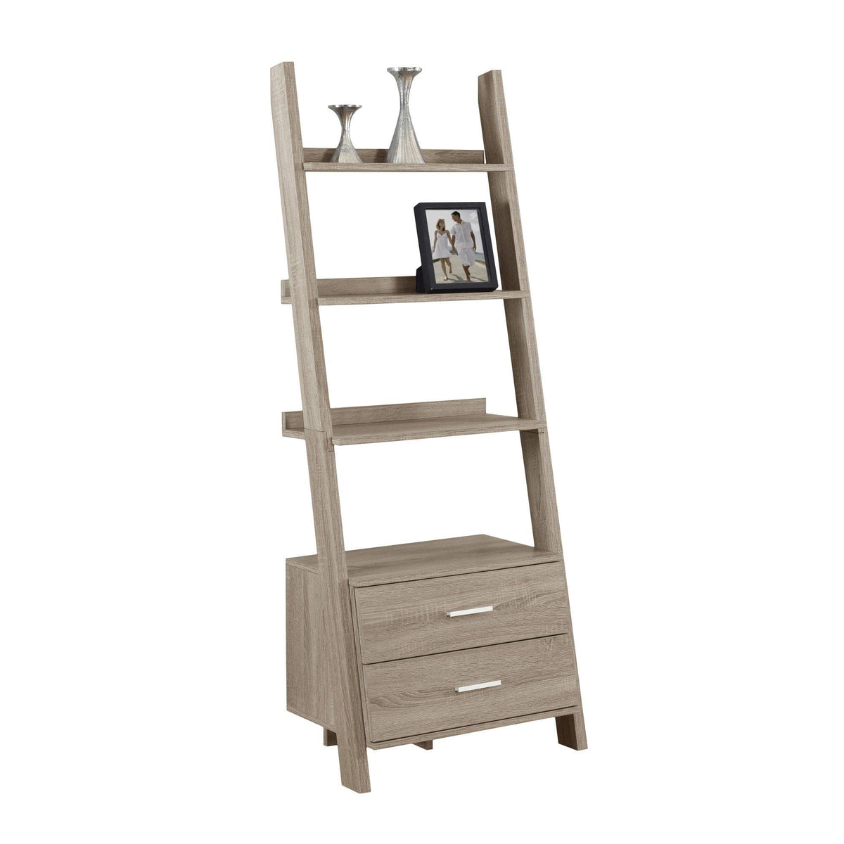 69x22 Taupe Brown Contemporary Rectangular Ladder Bookcase O947