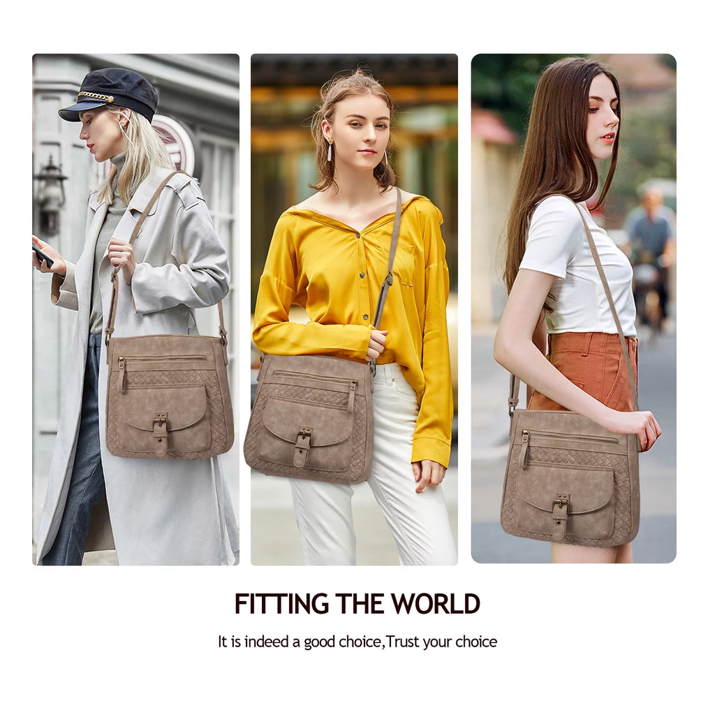 Large Straw Weaving PU Leather Crossbody Bag H637