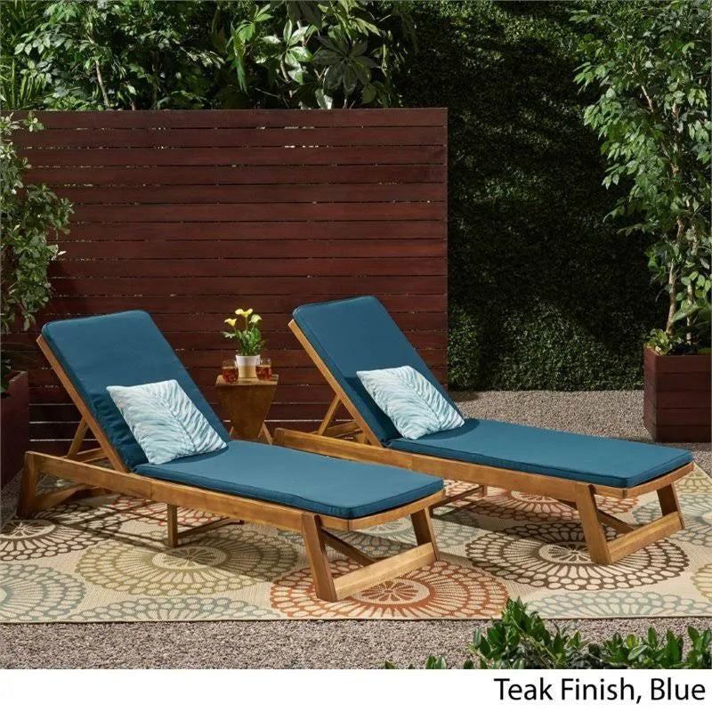 Teak and Blue Acacia Wood Chaise Lounge Set of 2 K6560
