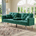 76 Inch Green Linen Convertible Futon Sofa Bed with Cup Holders E85801