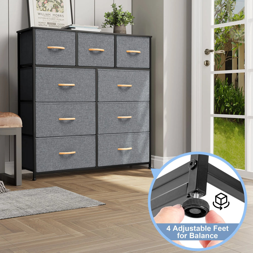 Gray 9 Drawer Dresser Storage Tower T2534