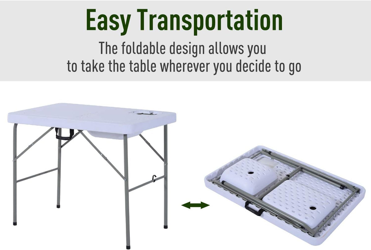 Portable Folding Camping Sink Table with Faucet and Dual Water Basins Y33853