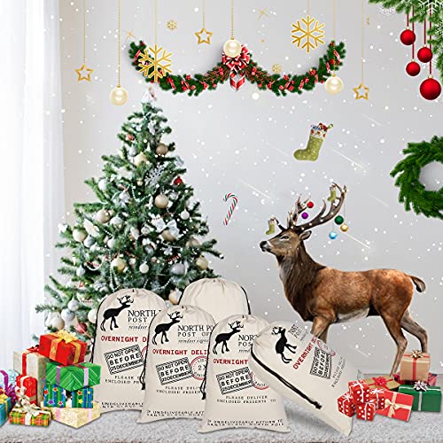 6 Pack Large Canvas Cotton Christmas Bags with Drawstrings J137