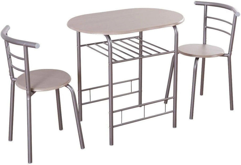 3 Piece Dining Table & Chair Set with Wine Rack Storage Shelf P9625
