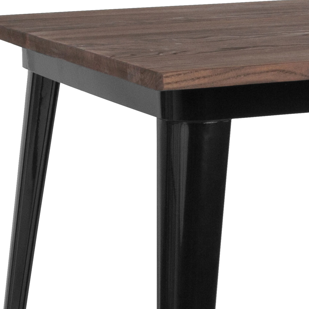 31.5" Square Black Metal Bar Height Table with Walnut Rustic Wood Top A882