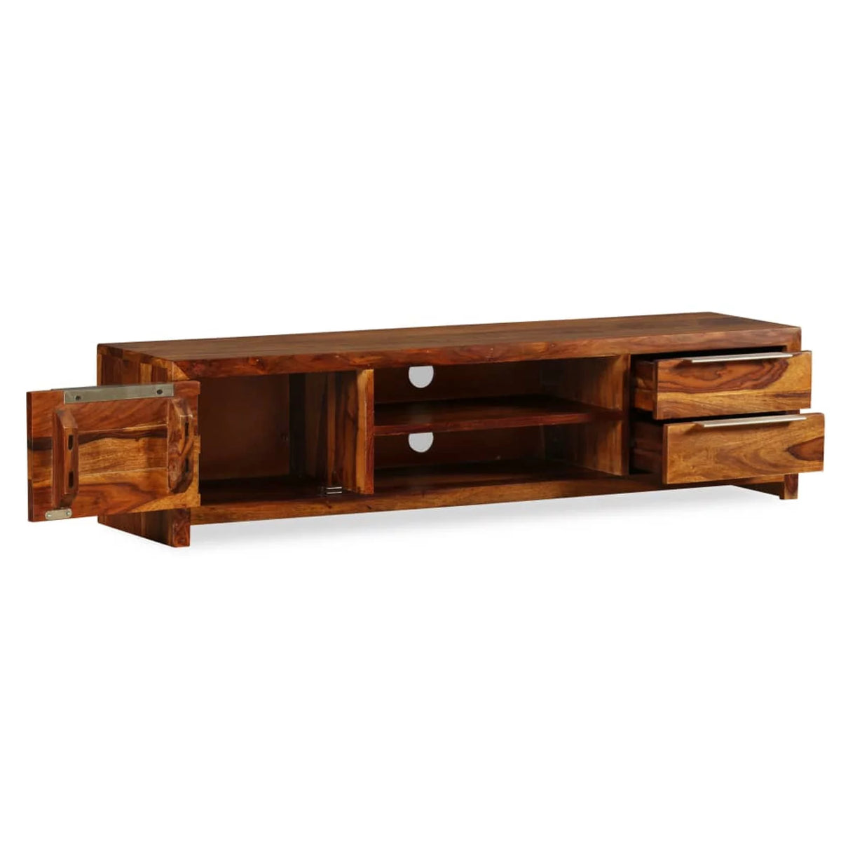 Sheesham Wood TV Stand with Door Cabinet and 2 Storage Drawers Z6028