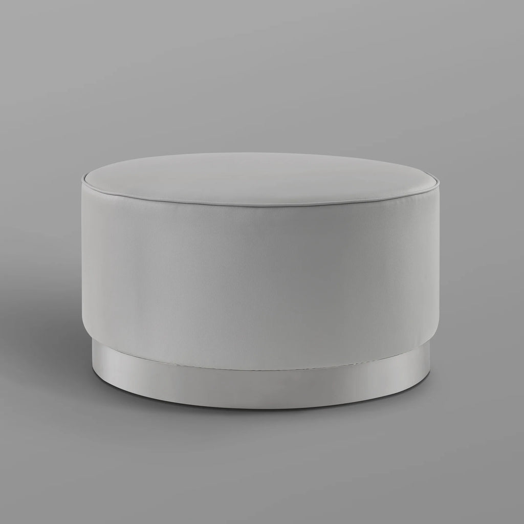Leather or Velvet Cocktail Ottoman with Chrome or Gold Trim Base Y627