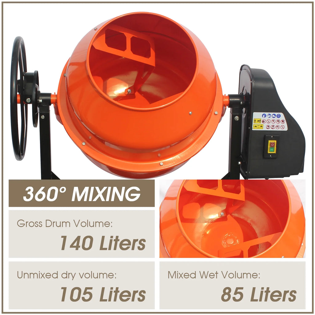 4/5HP Electric Concrete Cement Mixer 5 Cu Ft Portable R8300