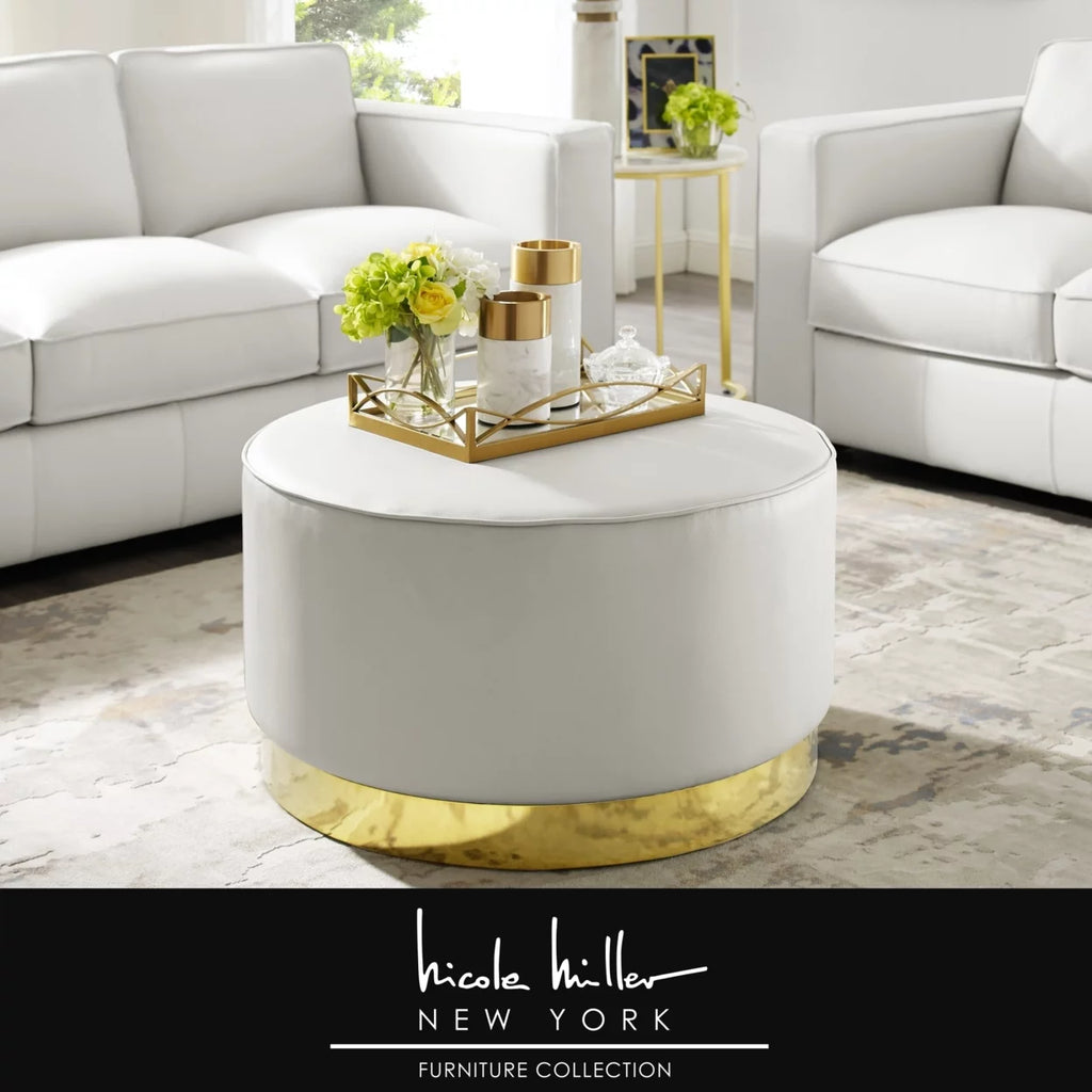 Leather or Velvet Cocktail Ottoman with Chrome or Gold Trim Base Y627