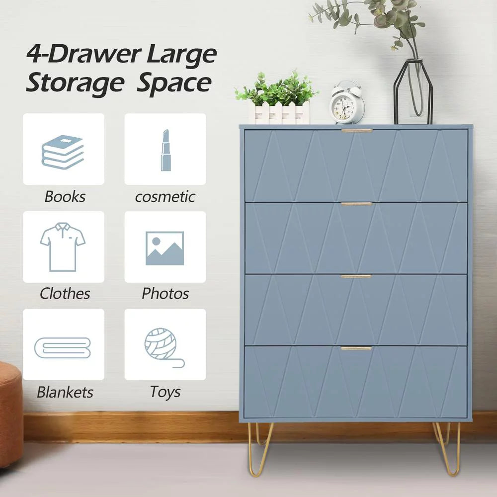 Blue 4 Drawer Wood Dresser Cabinet C211