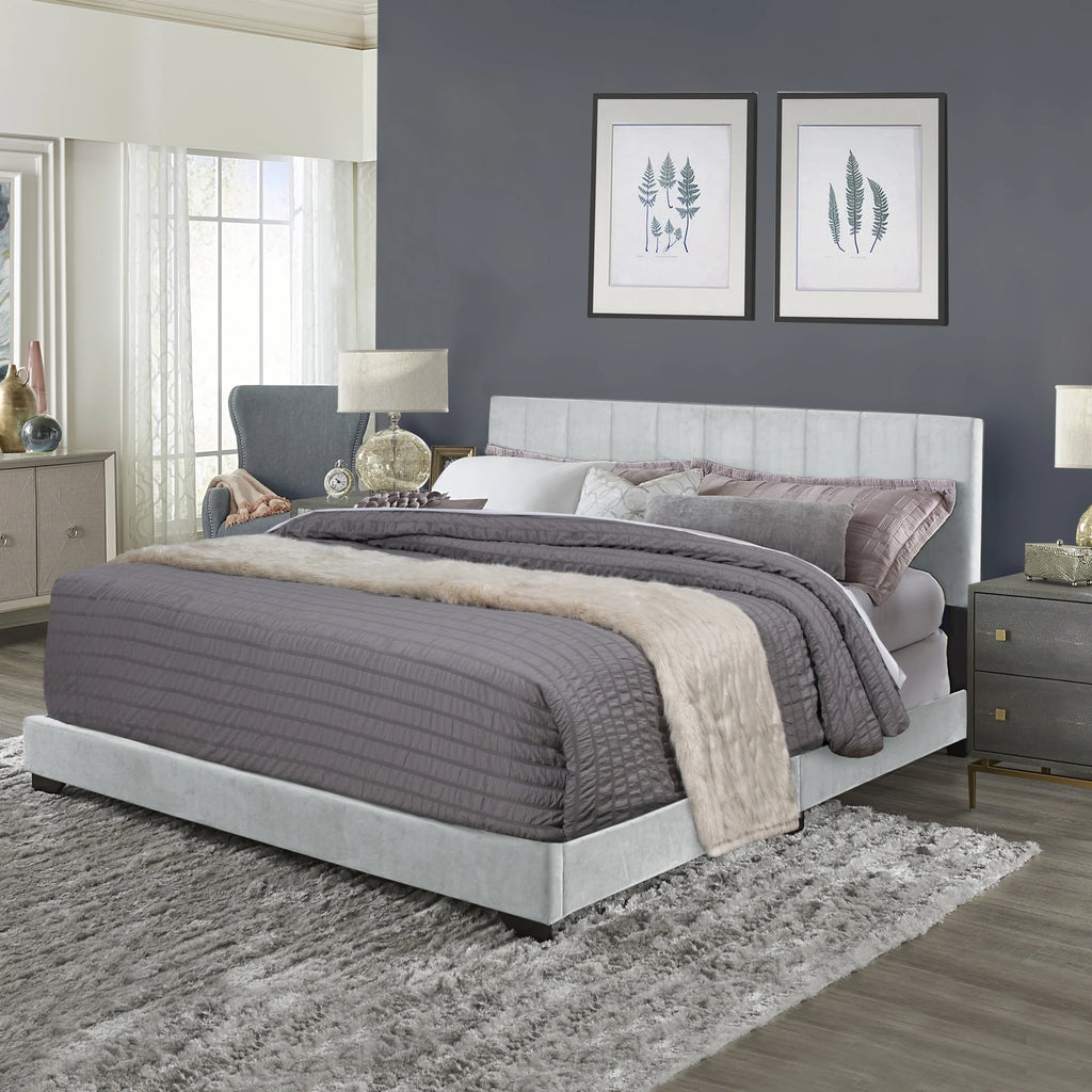 Ivory Channel Stitched Upholstered Queen Bed C7243