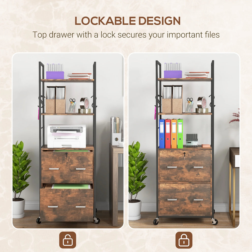 2 Drawer Mobile File Cabinet with Lock & Hanging Bar T573