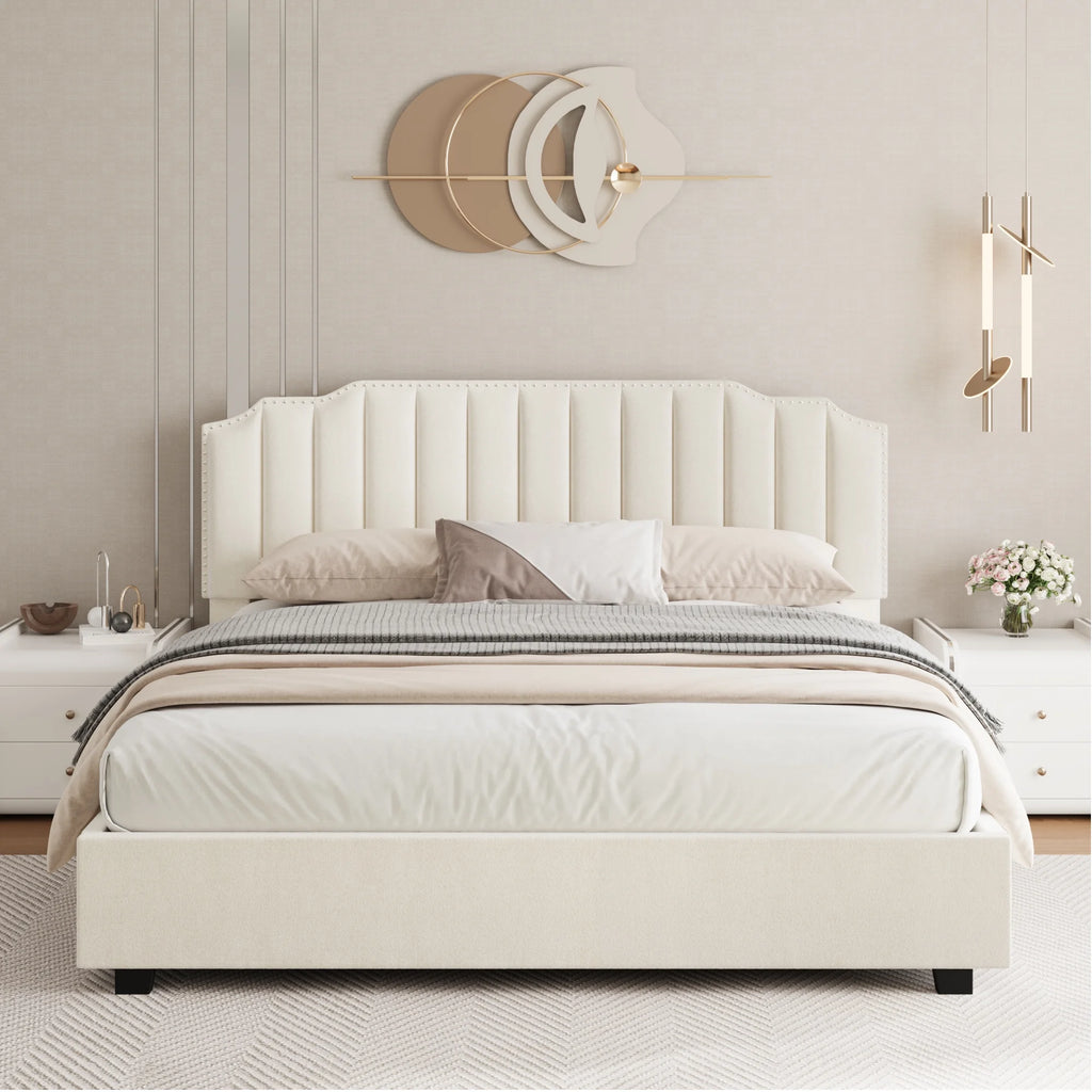 Beige Velvet Queen Bed with Underbed Storage O6782