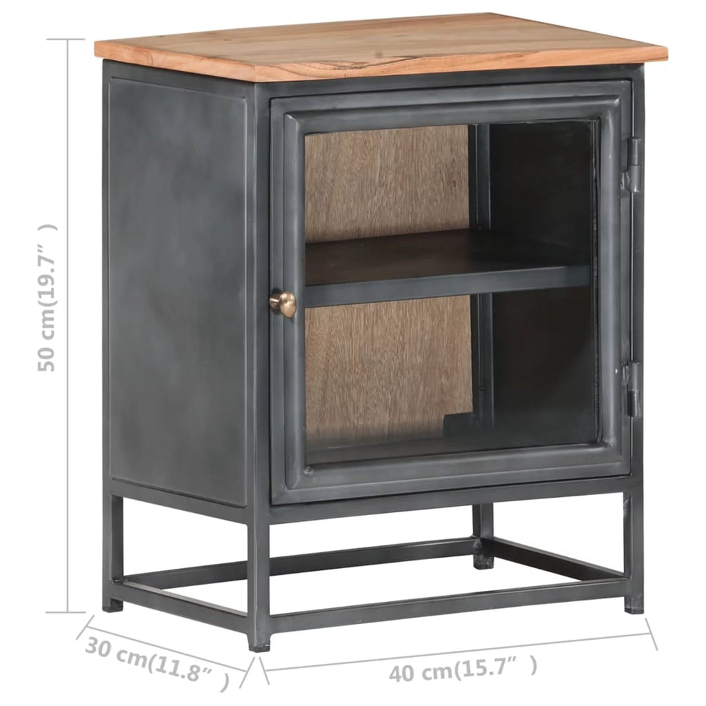 Gray Acacia Wood Bedside Cabinet with Glass Door C438278