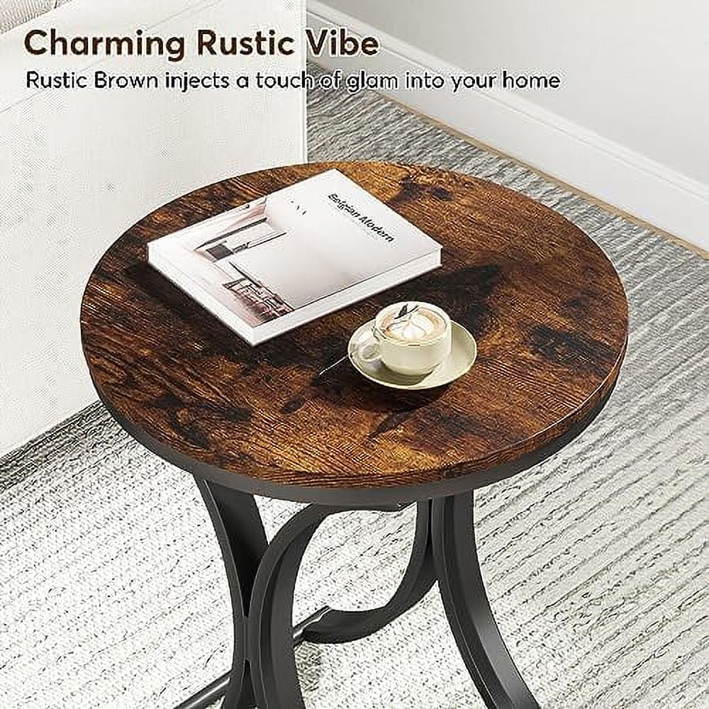 Rustic Round Side Table with Metal Frame N58968