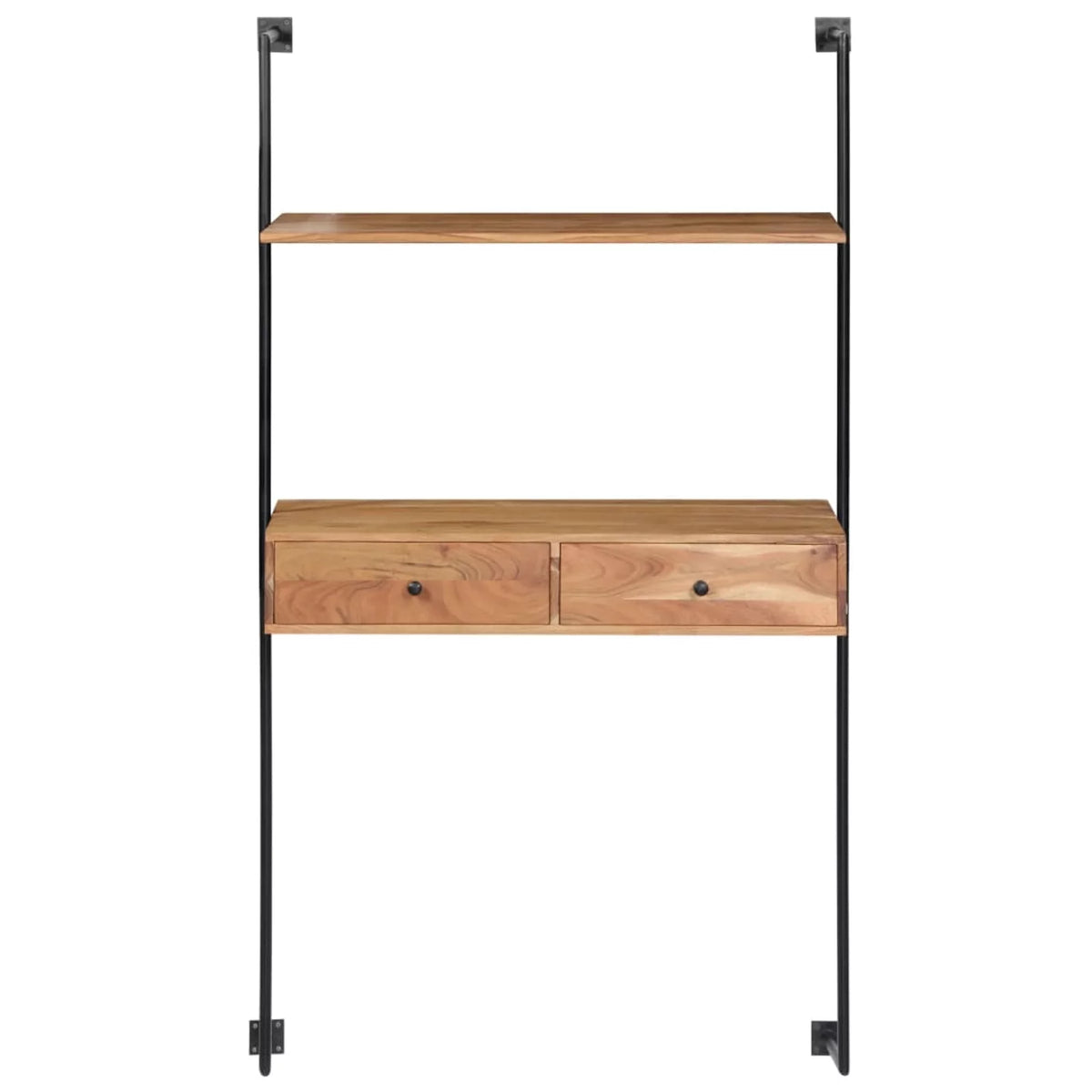 Wall Computer Desk with Storage Drawers and Book Shelf Acacia Wood Iron Frame A547
