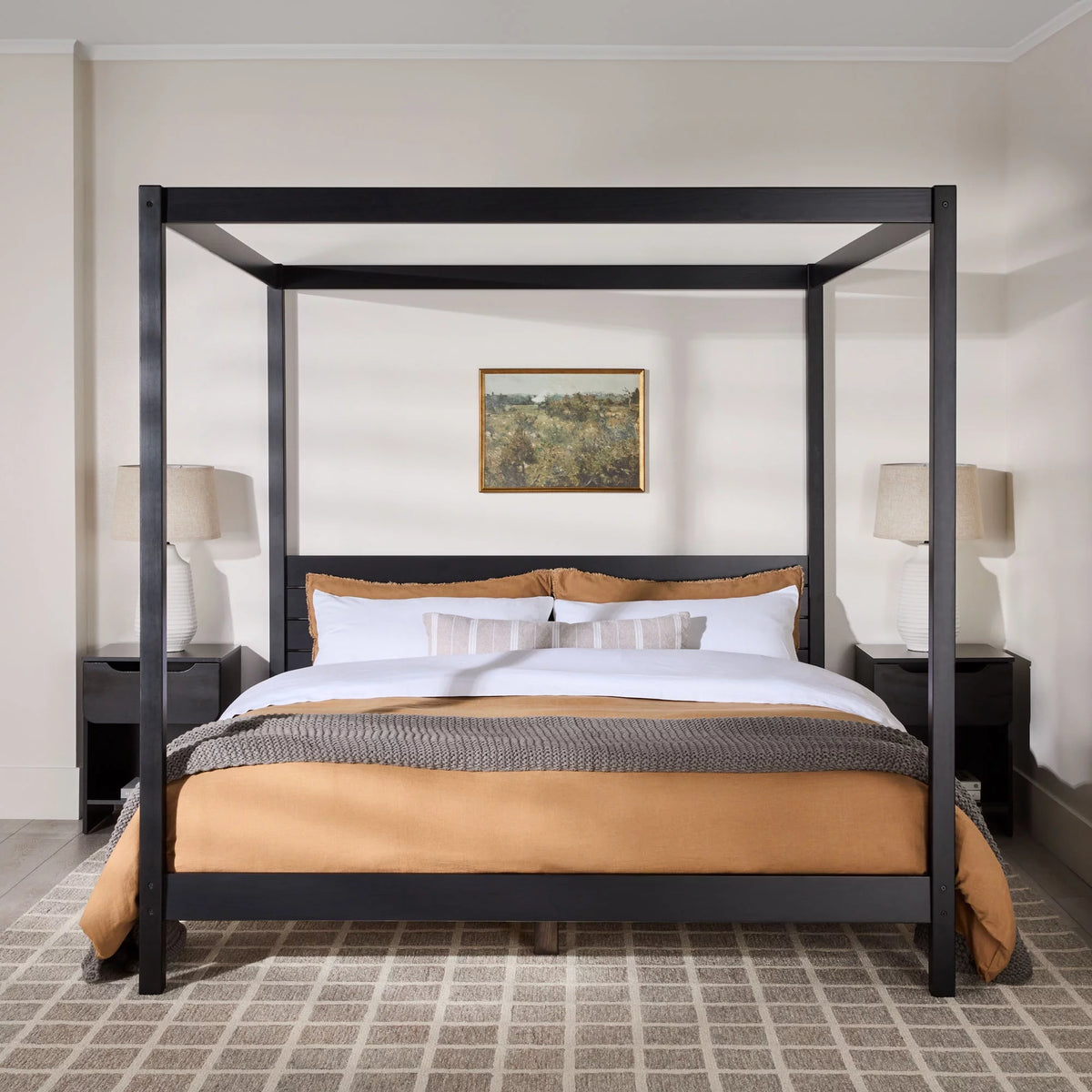 Black Solid Wood King-Size Canopy Bedframe B71890