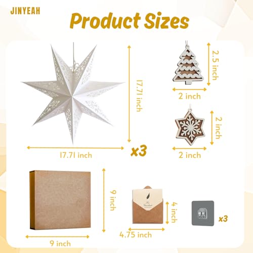 3Pcs Paper Star Lanterns 7 Pointed Hanging Decorations 17.71inch H896