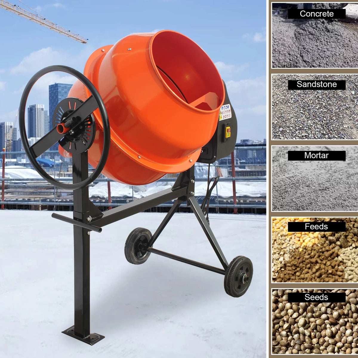 4/5HP Electric Concrete Cement Mixer 5 Cu Ft Portable R8300