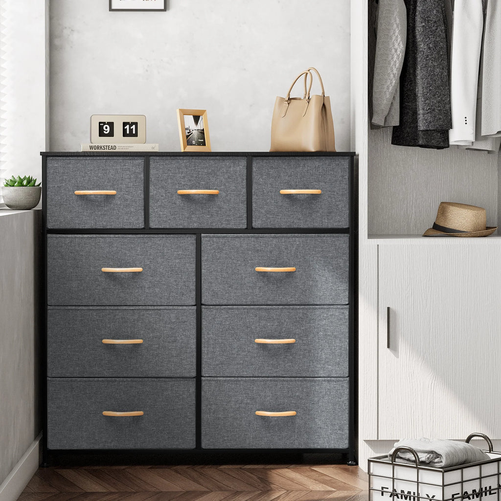 Gray 9 Drawer Dresser Storage Tower T2534