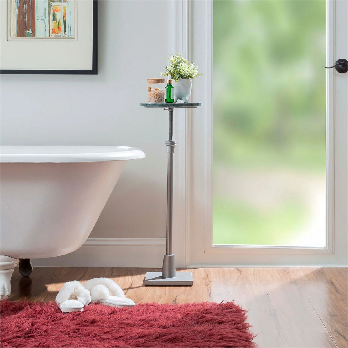 Adjustable Metal and Green Marble Accent Table O320030