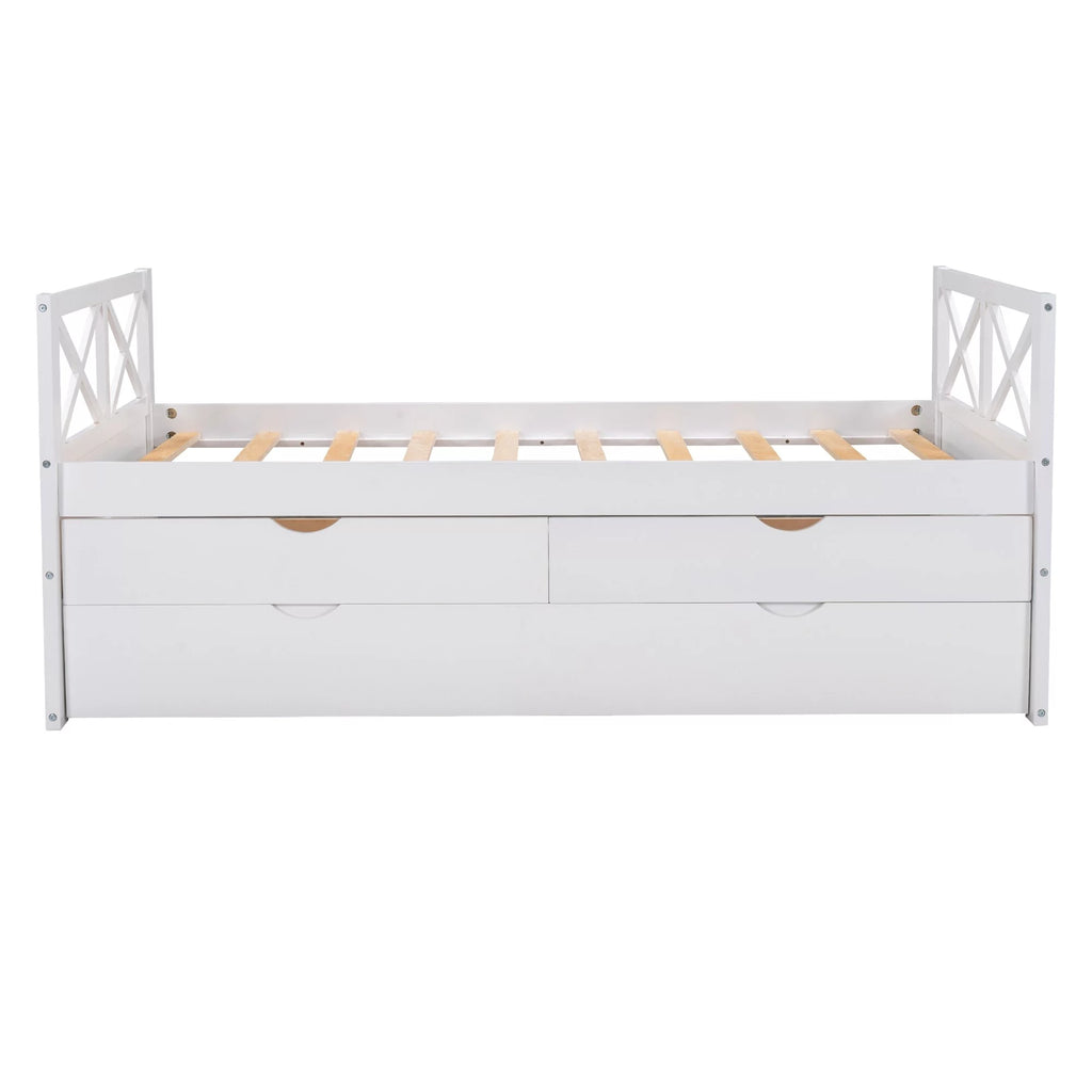 White Solid Pine Wood Daybed with Two Drawers and Trundle G769583