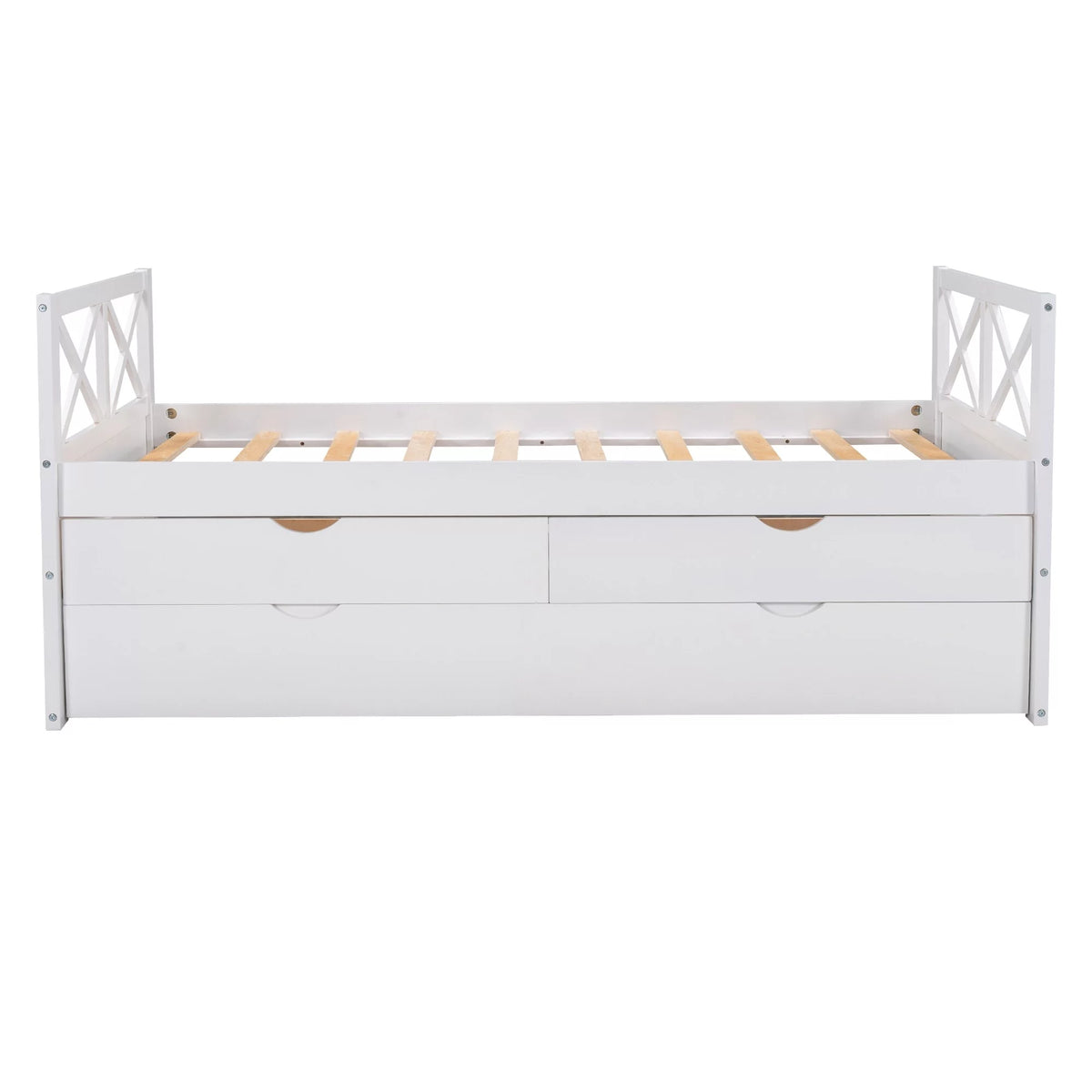 White Solid Pine Wood Daybed with Two Drawers and Trundle G769583