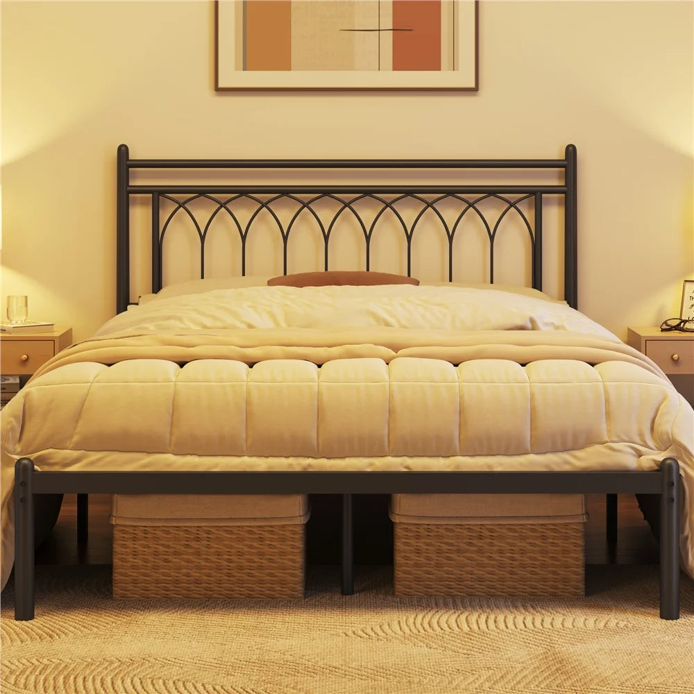Queen Size Black Metal Platform Bed D1949