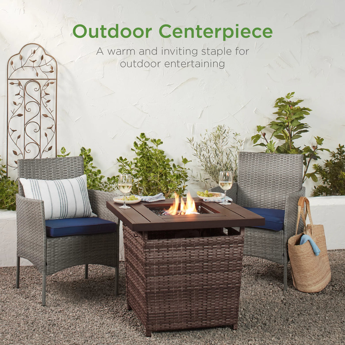 28in Propane Gas Fire Pit Table 50,000 BTU Outdoor Wicker M461