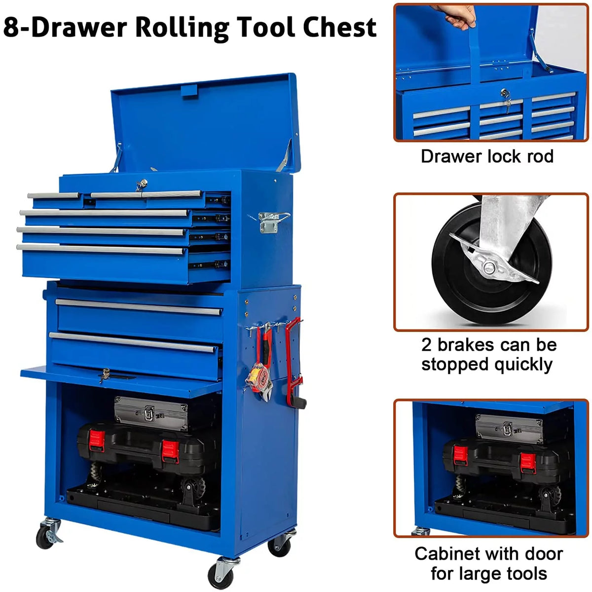 8 Drawer Black Tool Chest with Wheels Z30137
