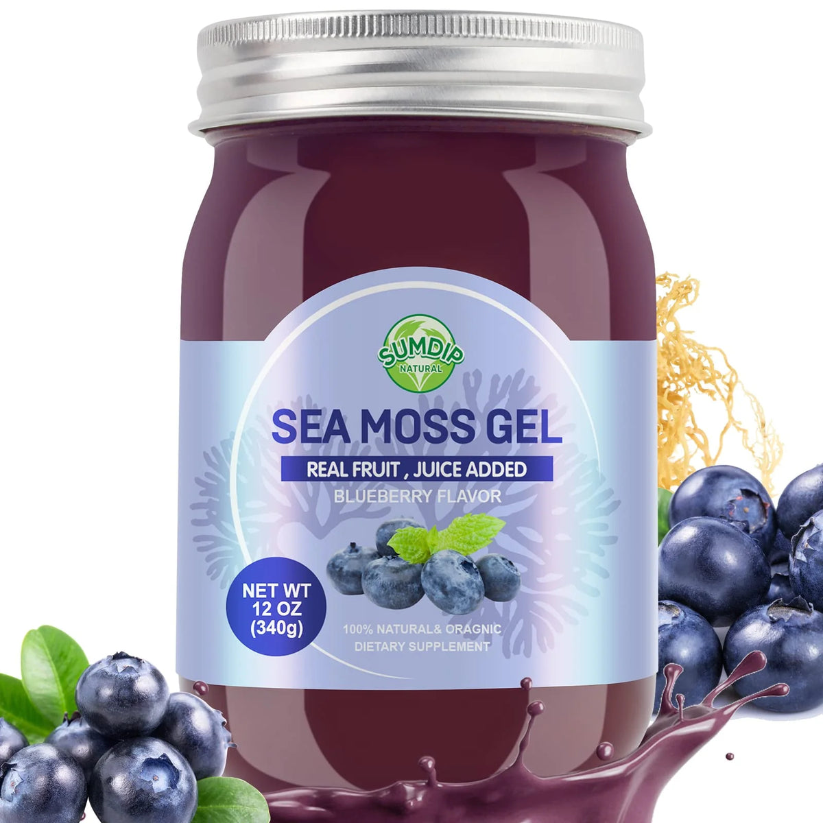 Organic Raw Flavored Irish Sea Moss Gel Blueberry 12oz L962