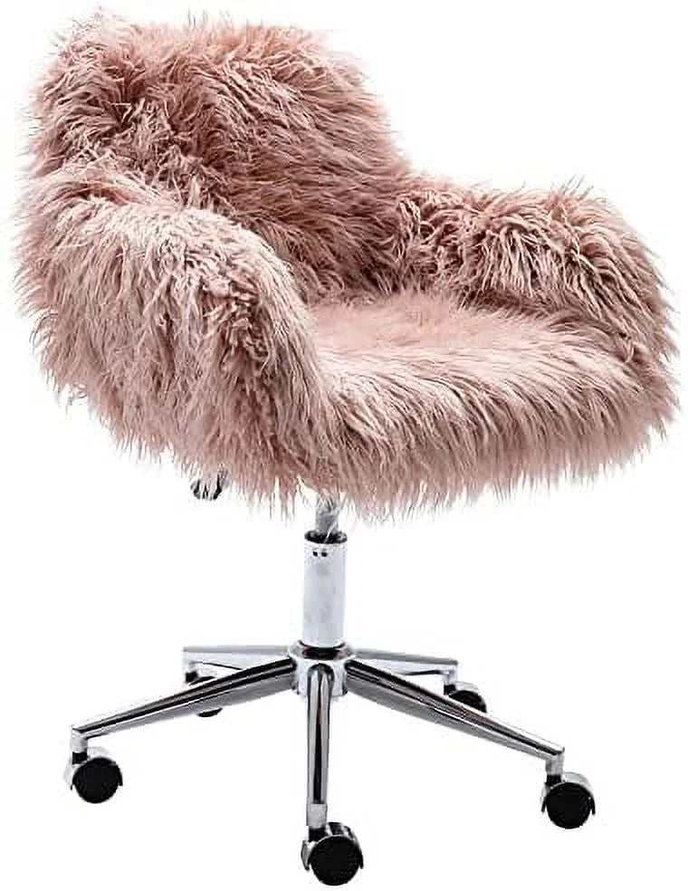 Fluffy Faux Fur Swivel Office Chair with Wheels J993439