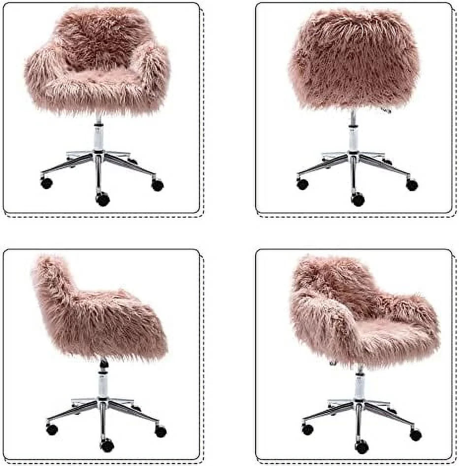 Fluffy Faux Fur Swivel Office Chair with Wheels J993439
