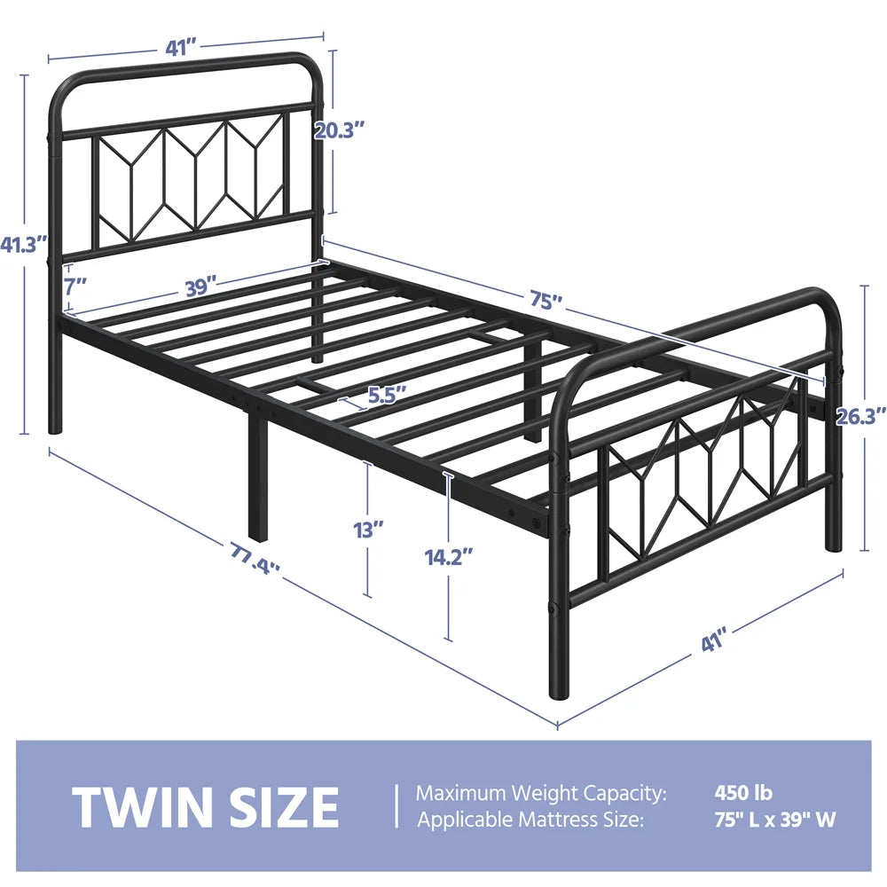 Twin Black Metal Bed Frame I633594