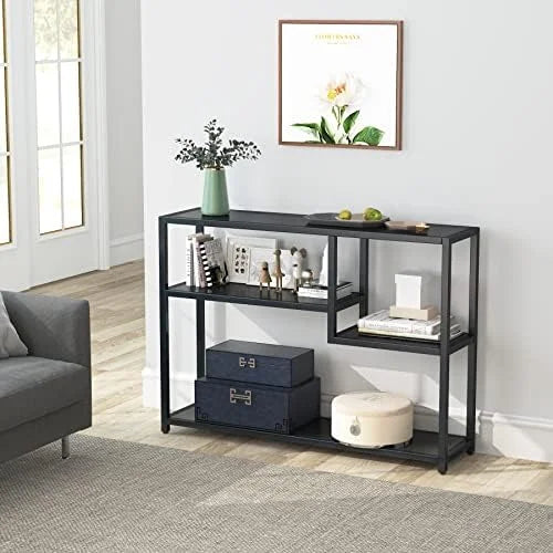 Black Console Table with Shelves W4880
