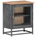 Gray Acacia Wood Bedside Cabinet with Glass Door C438278