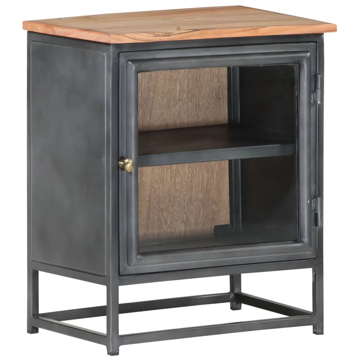 Gray Acacia Wood Bedside Cabinet with Glass Door C438278