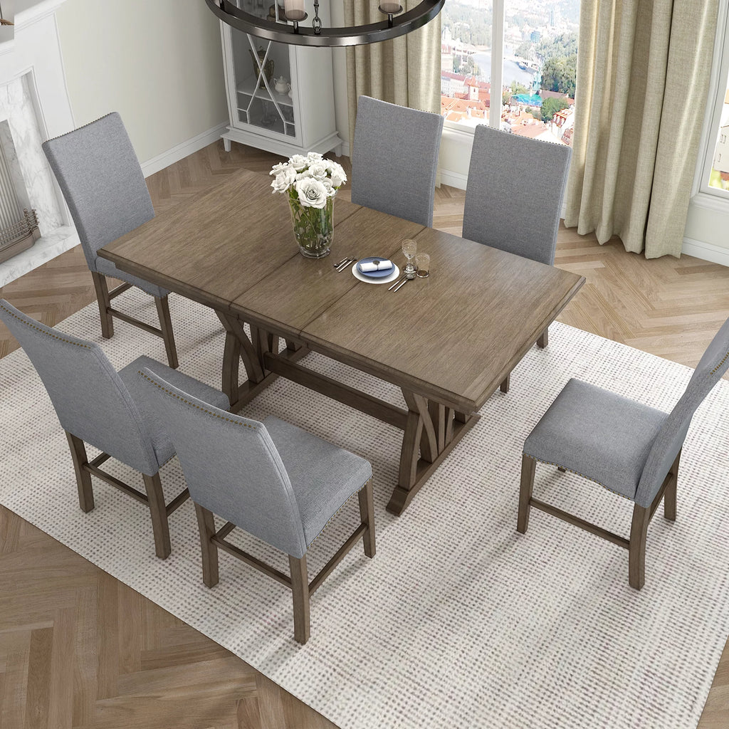 Solid Wood 7-Piece Extendable Dining Table Set with Upholstered Chairs G1563