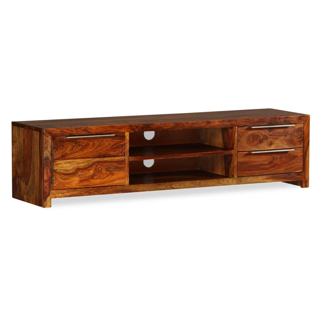 Sheesham Wood TV Stand with Door Cabinet and 2 Storage Drawers Z6028