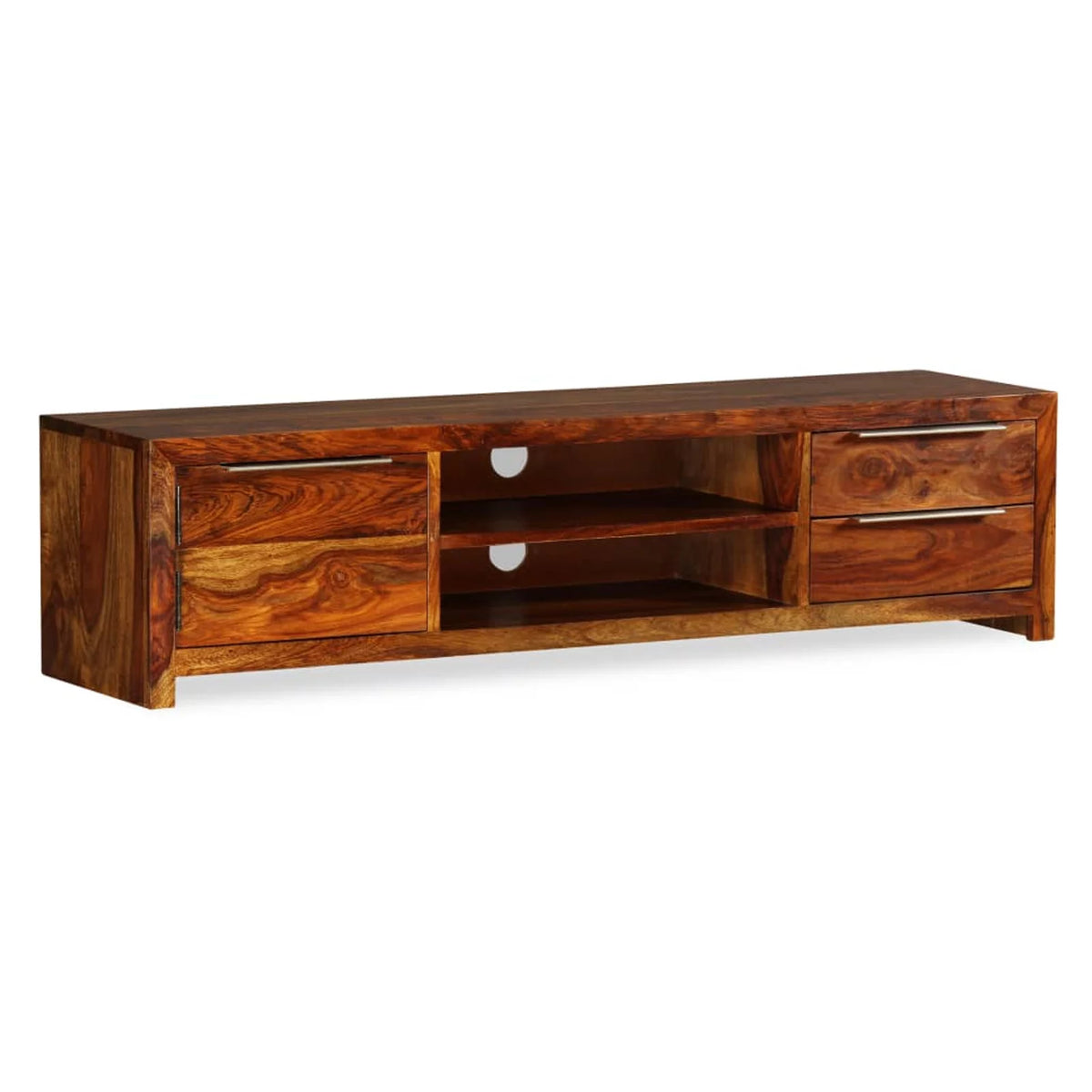 Sheesham Wood TV Stand with Door Cabinet and 2 Storage Drawers Z6028