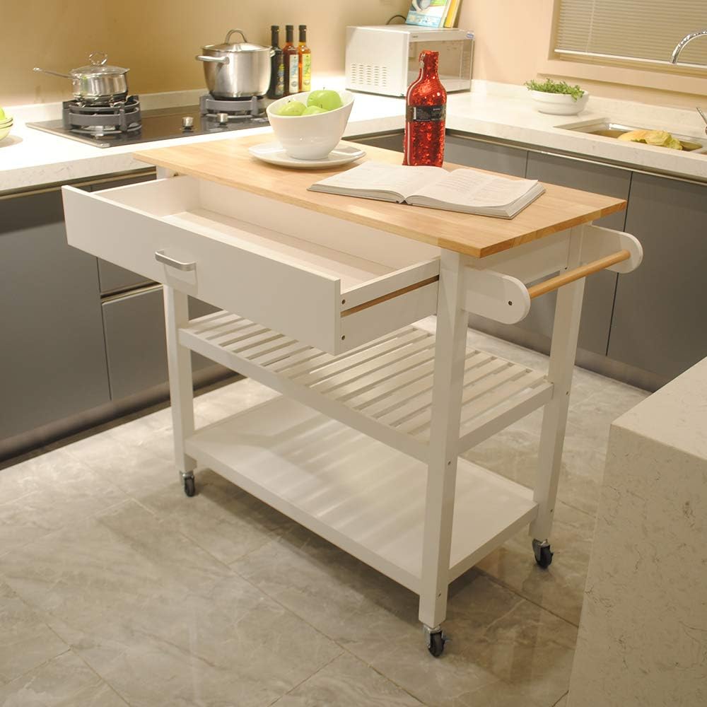 Kitchen Island Cart on Wheels with 2 Drawers and 2 Shelves H4501