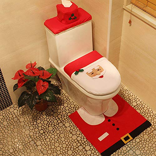 Christmas Toilet Seat Cover, Rugs, Tank Cover with Toilet Paper Box Cover N852389