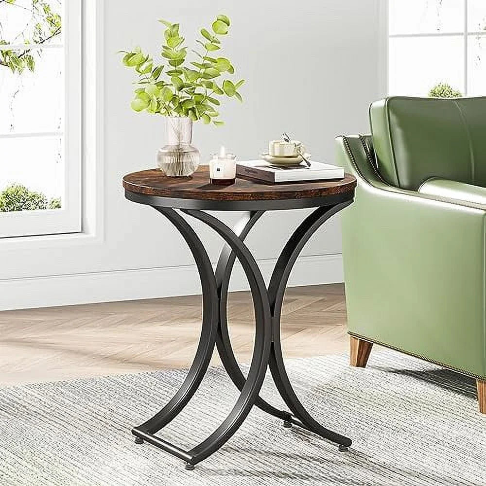Rustic Round Side Table with Metal Frame N58968