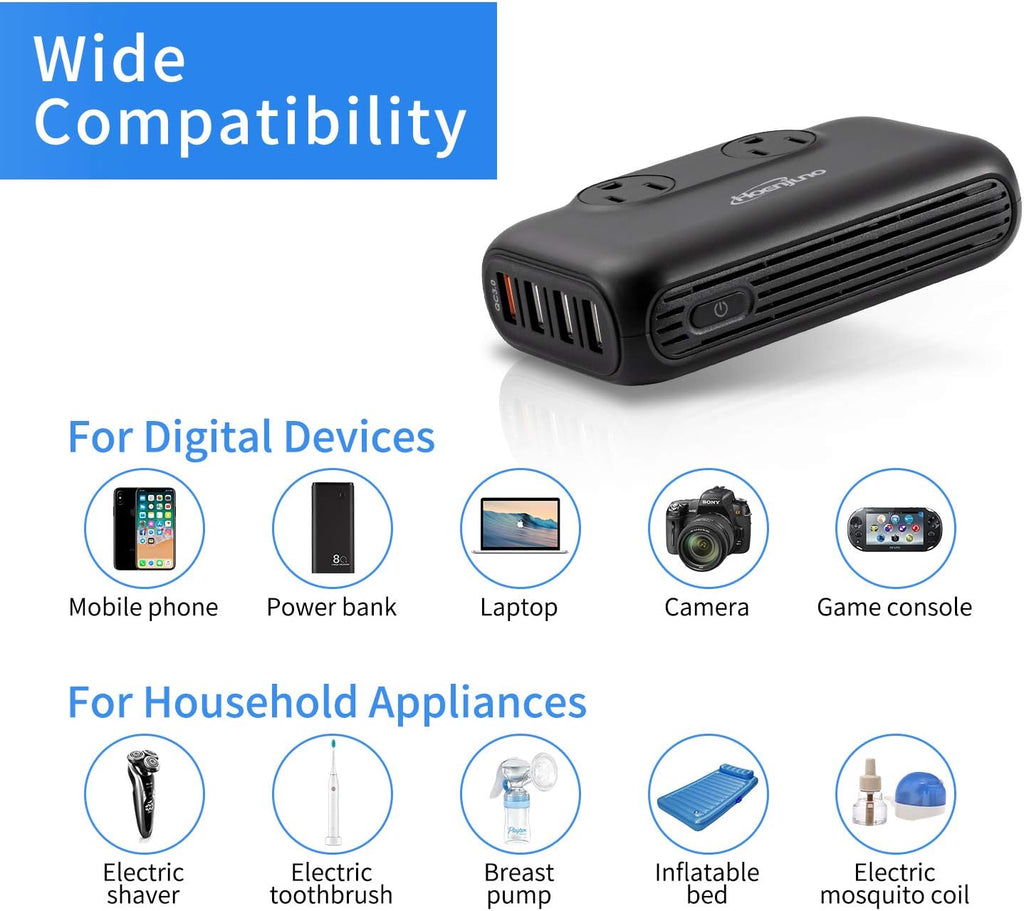 200W Car Power Inverter DC 12V to 110V AC 4 Ports USB QC 3.0 G153