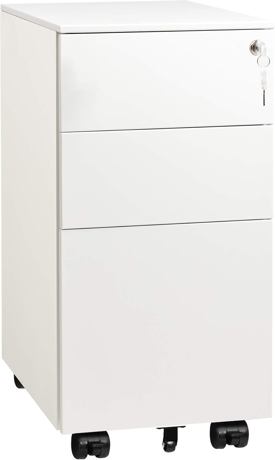 White 3 Drawer Slim File Cabinet with Lock F651689
